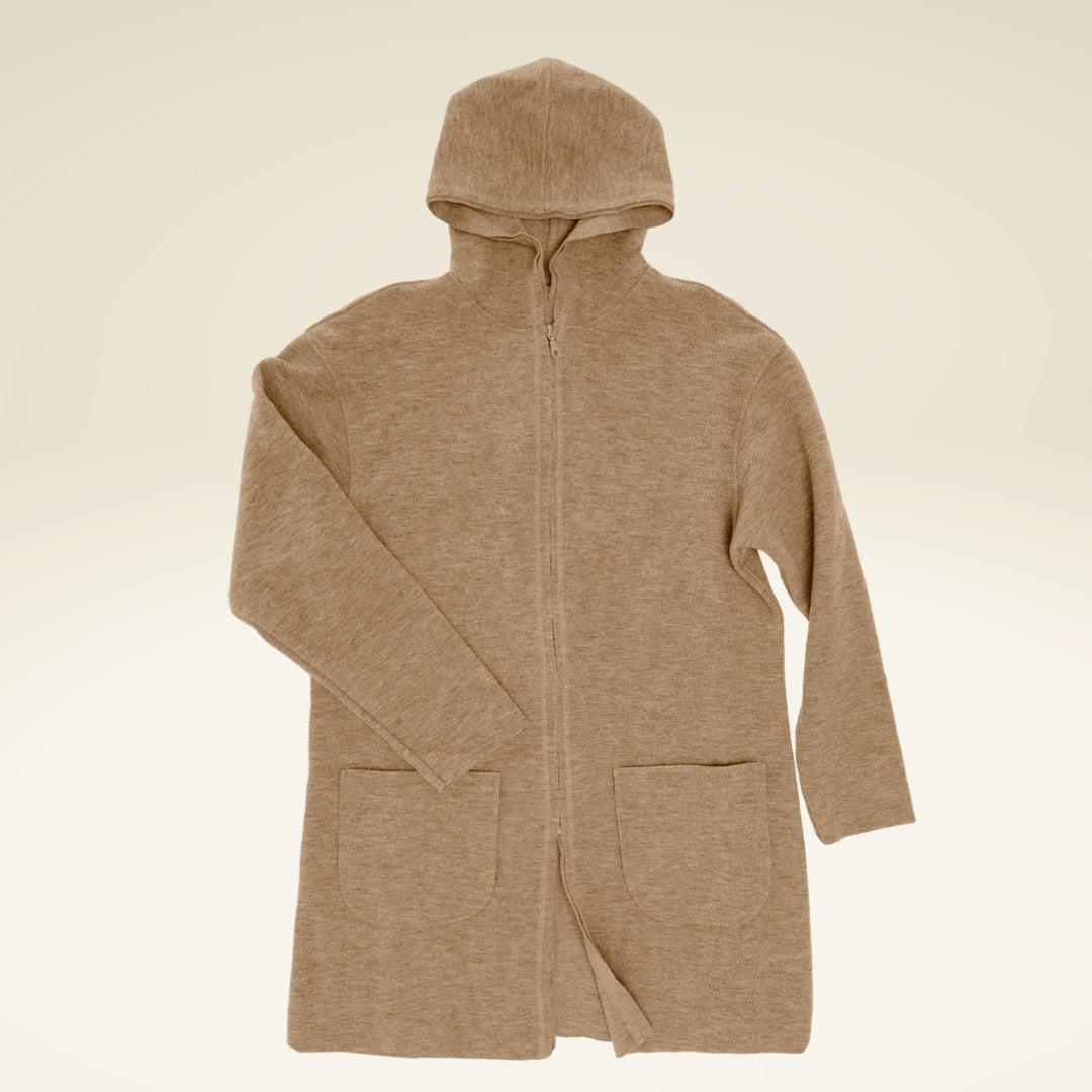 Damen Kapuzen-Mantel aus leichtem Bio Wollfleece